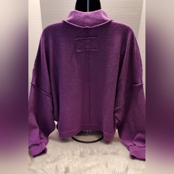 Zenana Brushed Melange Hacci Long Sleeve Sweater Mock Neck Relaxed Violet L/XL - Picture 3 of 7